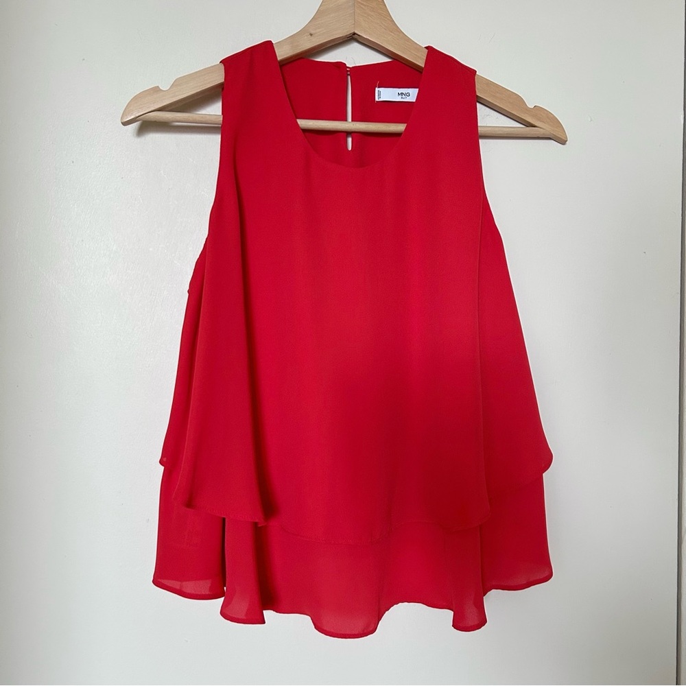 Mango Sleeveless Layered Flowy Top, Red